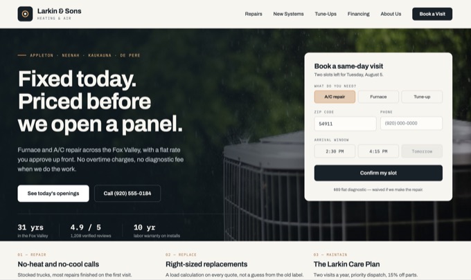 Larkin and Sons Heating and Air website